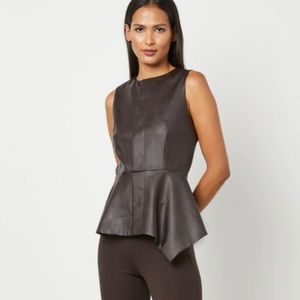 NWT BCBGMaxAzria Faux Leather Asymmetrical Peplum Top